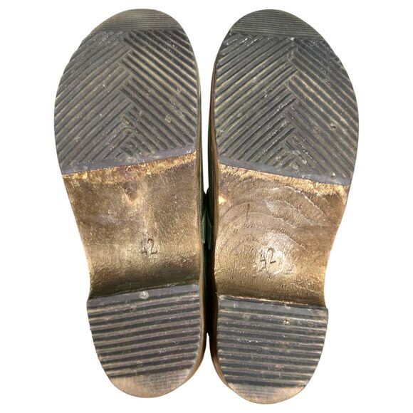 Lotta's from Stockholm Green Leather Wood Chunky Clogs EU 42 US 10 - 10.5 - Picture 8 of 9